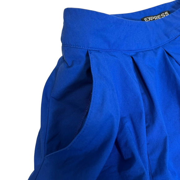 Express Full Mini Skirt Lined Royal Blue Side Pockets Size 4 Skater Retro - Picture 5 of 8